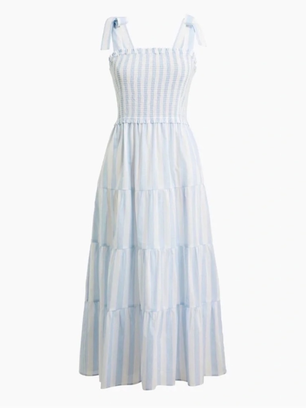 J. Crew Factory Blue and White Striped Smocked Midi Dress | Size XS